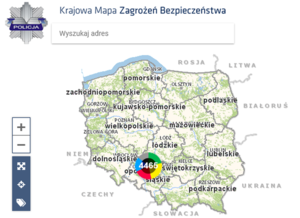 Mapa kontur Polski z zaznaczonymi kółkiem na  województwie opolskim i wpisaną liczbą 4465.